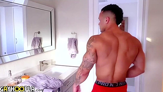 Amaris Steamy Shower Scene: Huge Beast Strokes His Massive Hard Cock – GayHoopla