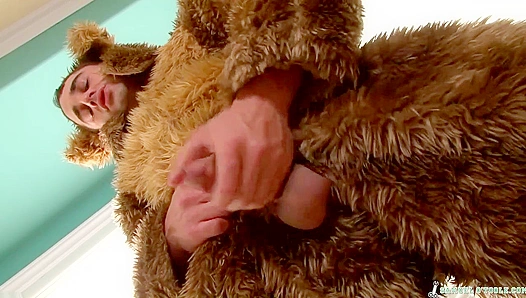 Samuel OToole Tears Open His Bear Suit, JERKS OFF Massive Erect Cock – 18+