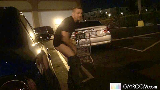 Parking Lot Fire: Two Jocks Jerk Each Other Bareback Under Streetlights – GayXXX Thrills