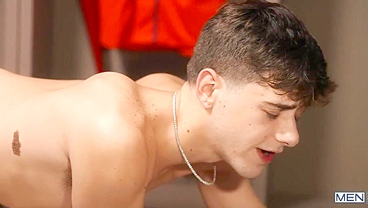 Joey Mills Swallows Coachs Massive Rod — Intense Bareback Scene with Johnny Donovan
