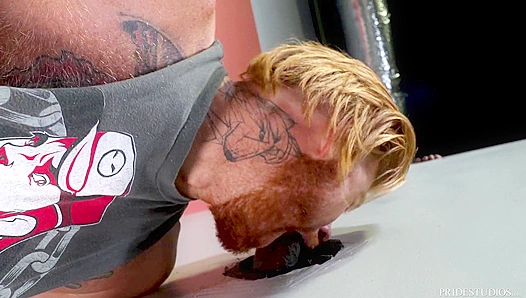 Tattooed Redhead Bends Over for Huge BBC at Glory Hole – Steamy Gay interracial Moments