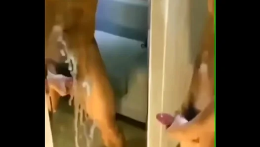 Horny Asian Stud Blasts Huge Cum Shot Onto Mirror – Massive Load
