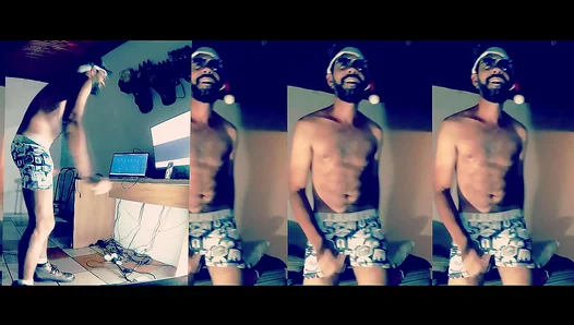 Bearded Brazilian Flexes Hard—Massive Cock Swings Free in Steamy Solo Session – Lizzos