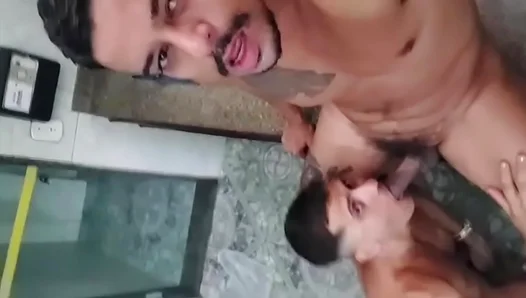 Tattooed Hunk Teases Young Guy into Hot Blowjob Action – 18+