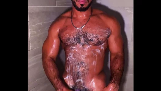 Muscular Latino Jerks Off Huge Uncircumcised Dick in Steaming Shower – TinyGays 18+
