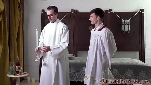 Altar Boys First Time: Young 18+ Receives Priests Thick Cock in Forbidden Rite –