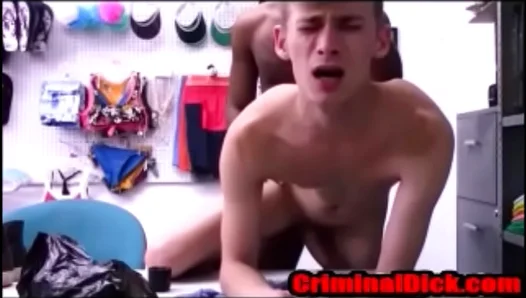 Blonde Twink Gets Pounded Hard by Big-Cock Cop — No Condom Interracial Ride