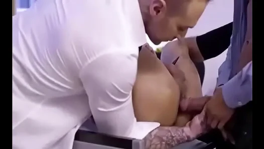 Steamy Office threesome: Wild Gay Sex Hard Doggystyle Action – 18+