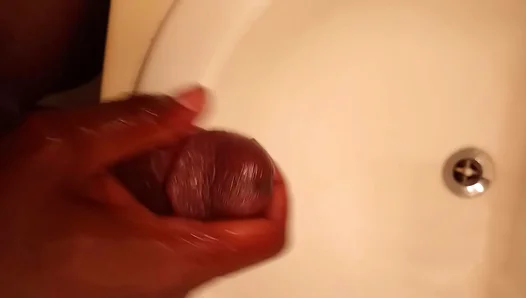 Big ebony stud strokes his thick cock until cum erupts – intense solo session