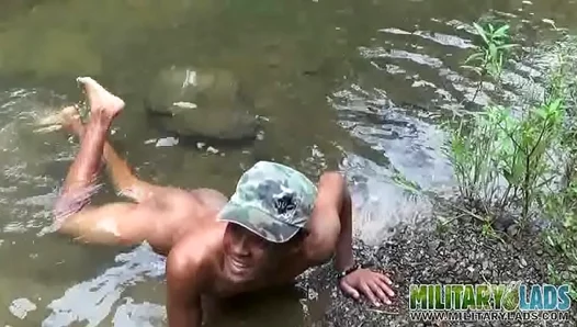 Sun-Drenched Latino Troop JERKS OFF Hard, Cums ALL Over Himself – Hot Outdoor Action 18+