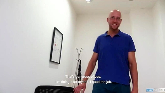 Bald Twink Gags Hard on Thick Dick – Steamy Audition Gone Wild – DirtyScout 18+