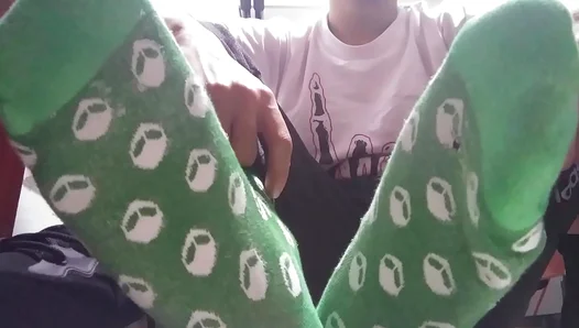 Soaked in Sweat: Green Sox Slapped Across My Face – Hot Gay Foot Worship