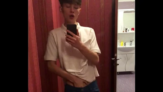 Dreamy 18+ Stud JERKS Off His 23cm Monster — Steamy Mirror BJ Tease – DreamBoy