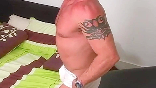 Demetris Chiseled Physique Glistens While Masturbating Intensely – Steamy Mature Gay Scene