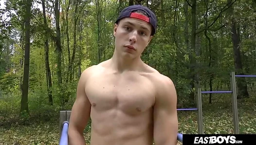 Muscle Stud Teases Hungry Twink With Oiled-Up Body—Randall White 18+
