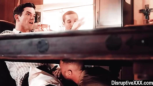 Under-the-Table Temptation: Horny Gay Dude Sucks Dick Mid-Meeting – 18+
