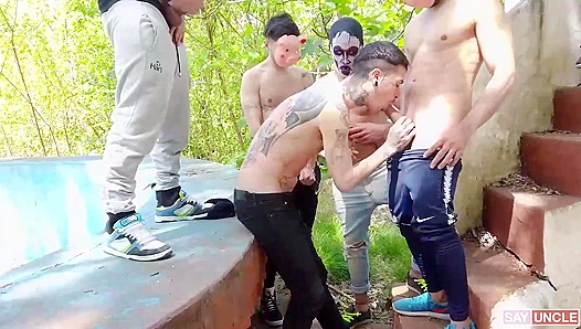 Moonlit Madness: Masked Men Fuck Hard Outdoors – Hot Gay Orgy Action
