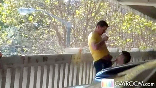 Starving Stud Feasts on Thick Cock in Shadowy Parking Garage – GayXXX